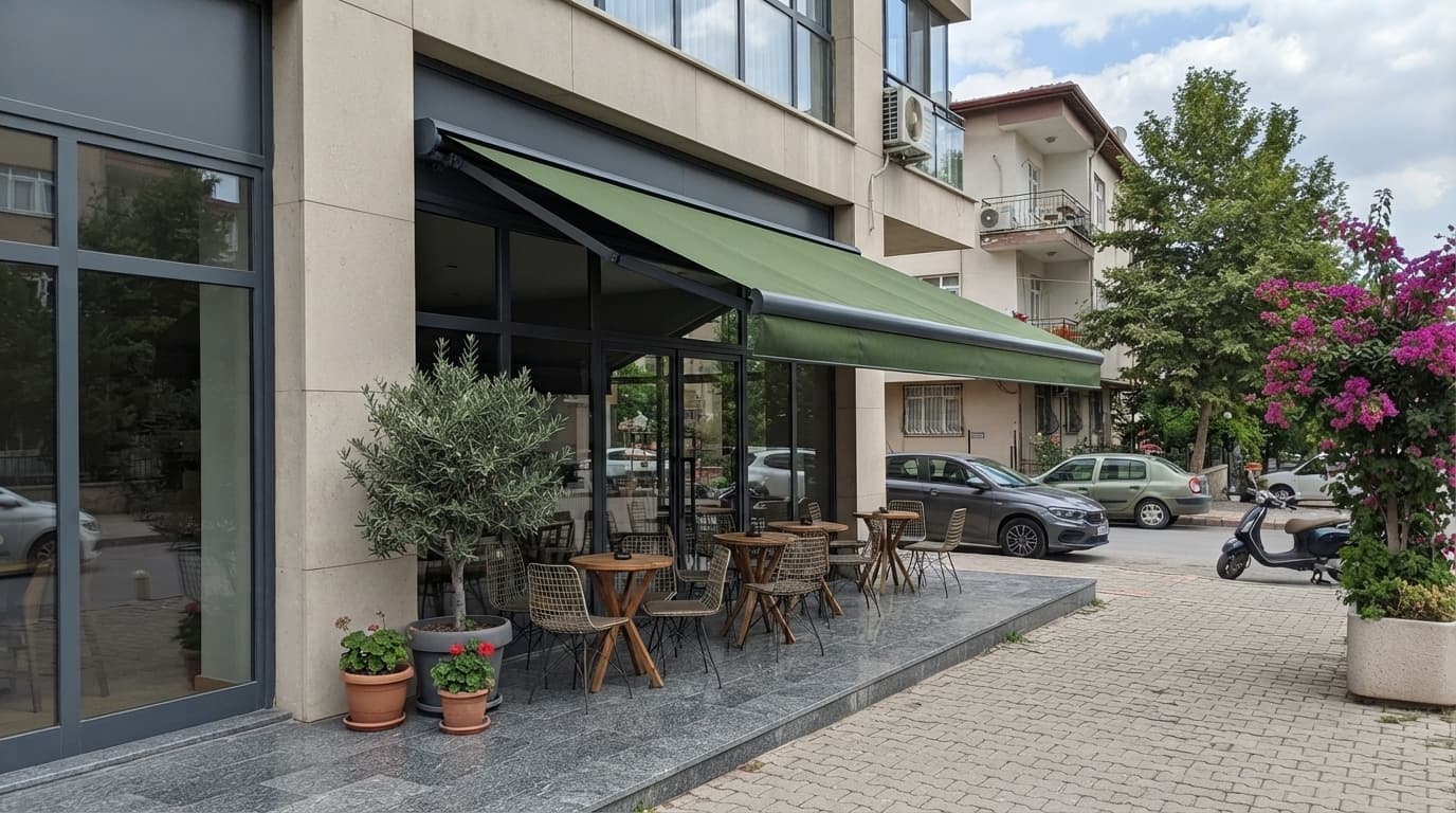 Balkonda mafsallı tente