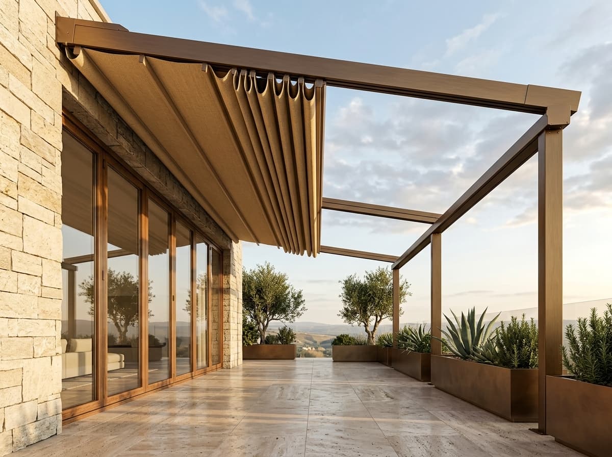 Açılır-kapanır kumaş tavanlı otomatik pergola