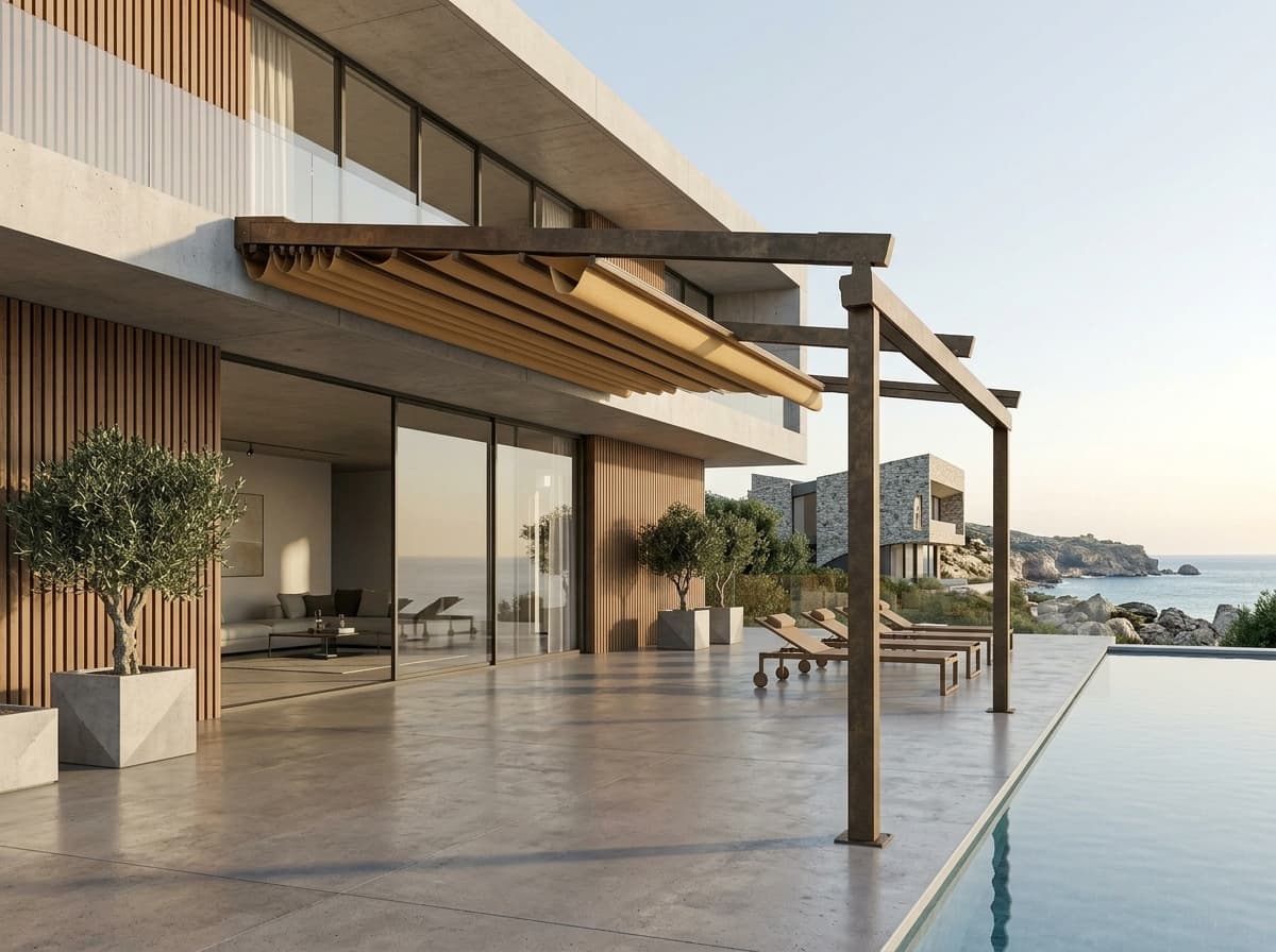 Bahçede motorlu otomatik pergola