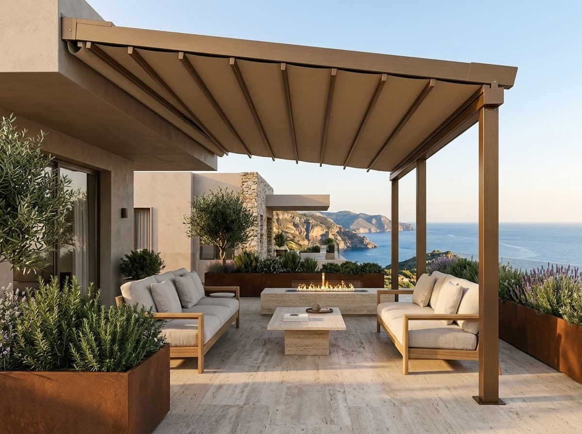 Teras üzerinde otomatik pergola