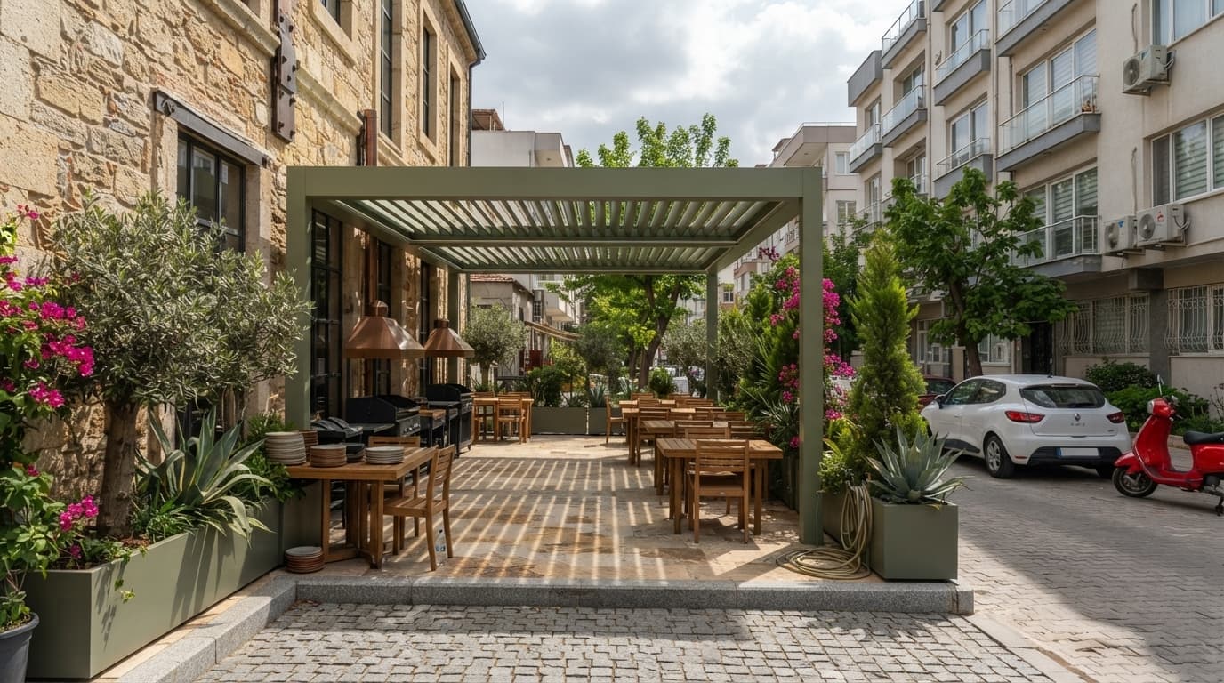 Sürgülü panel tavanlı rolligroof pergola