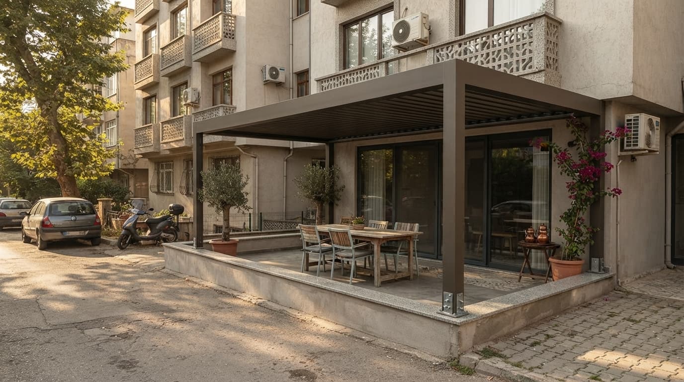 Villa bahçesinde bioklimatik pergola