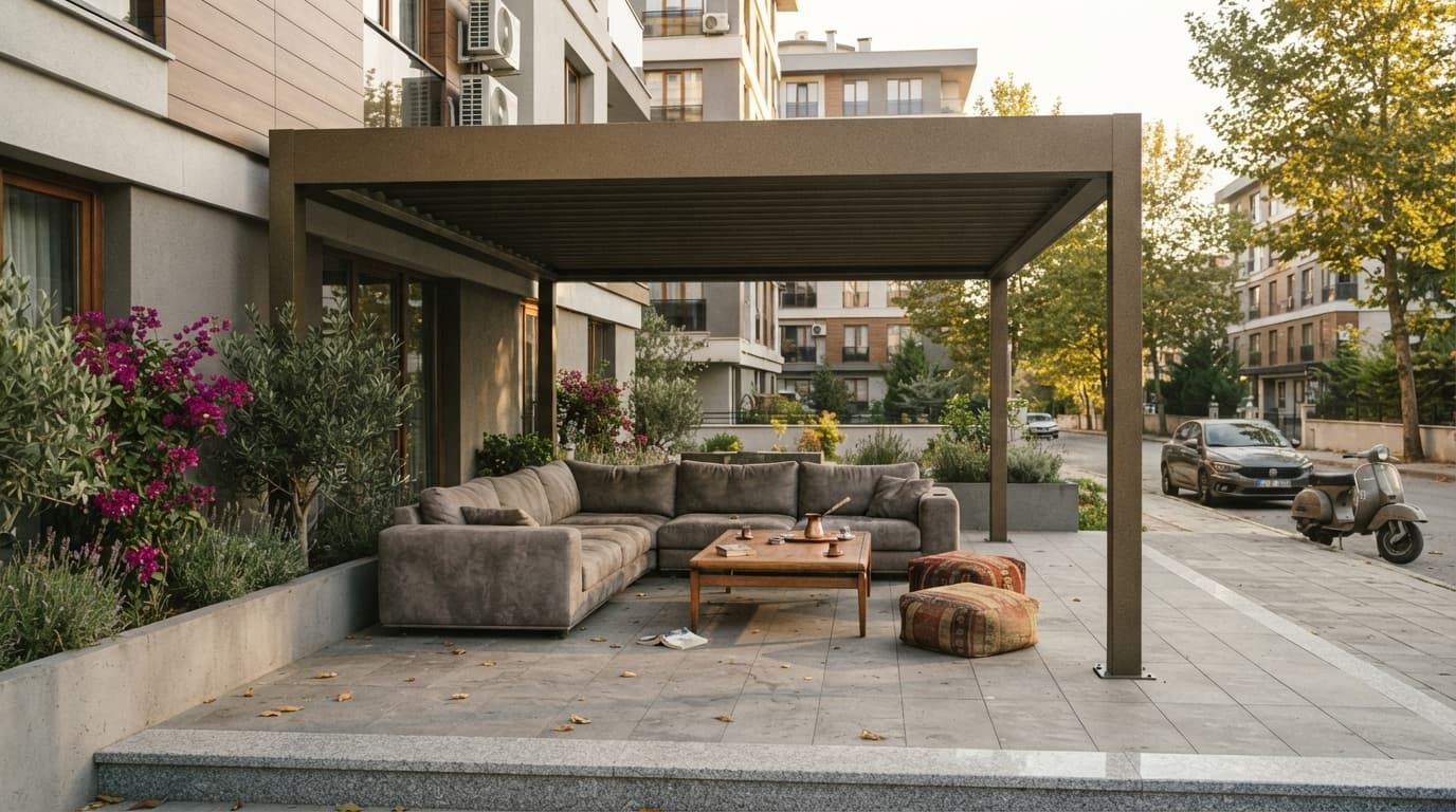 Villa bahçesinde bioklimatik pergola