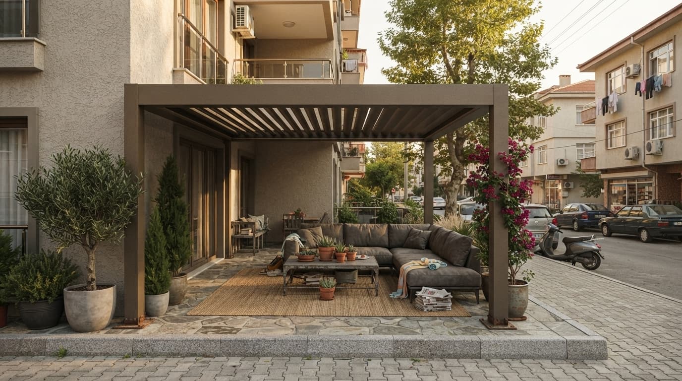 İşletme dış mekanında bioklimatik pergola