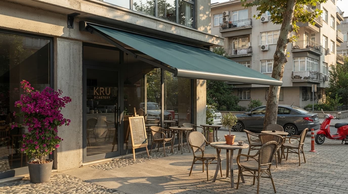 Balkonda açık konumda kasetli tente
