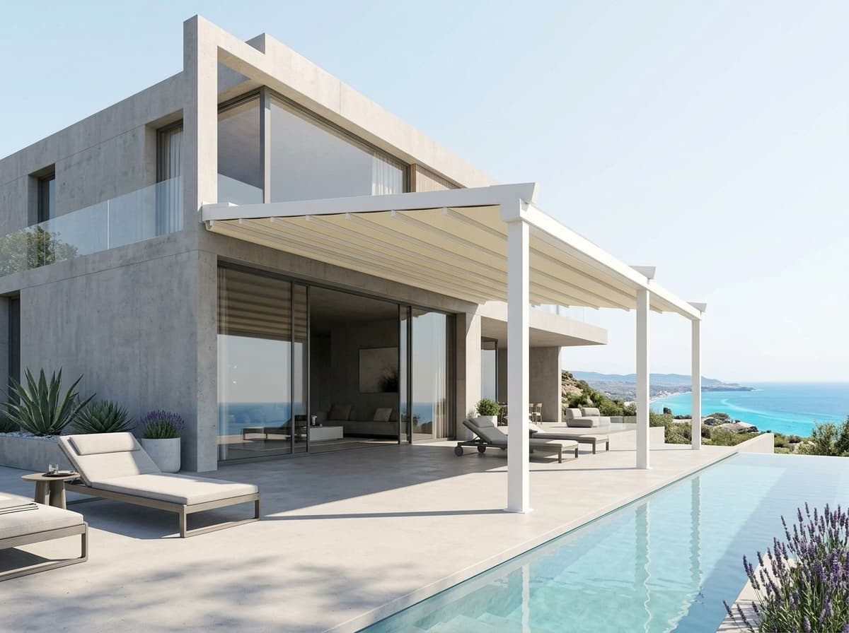 Açılır-kapanır kumaş tavanlı otomatik pergola