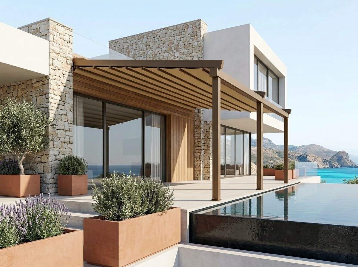 Bahçede motorlu otomatik pergola