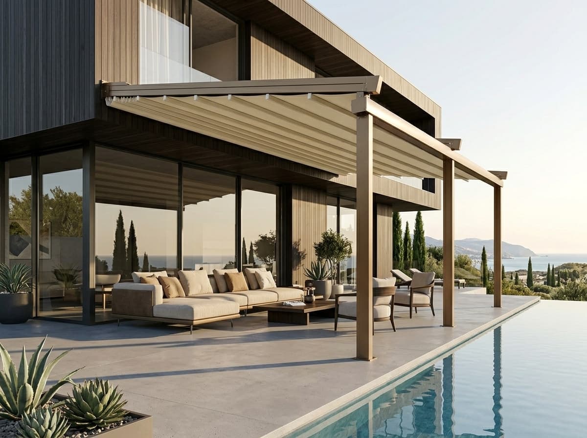 Bahçede motorlu otomatik pergola