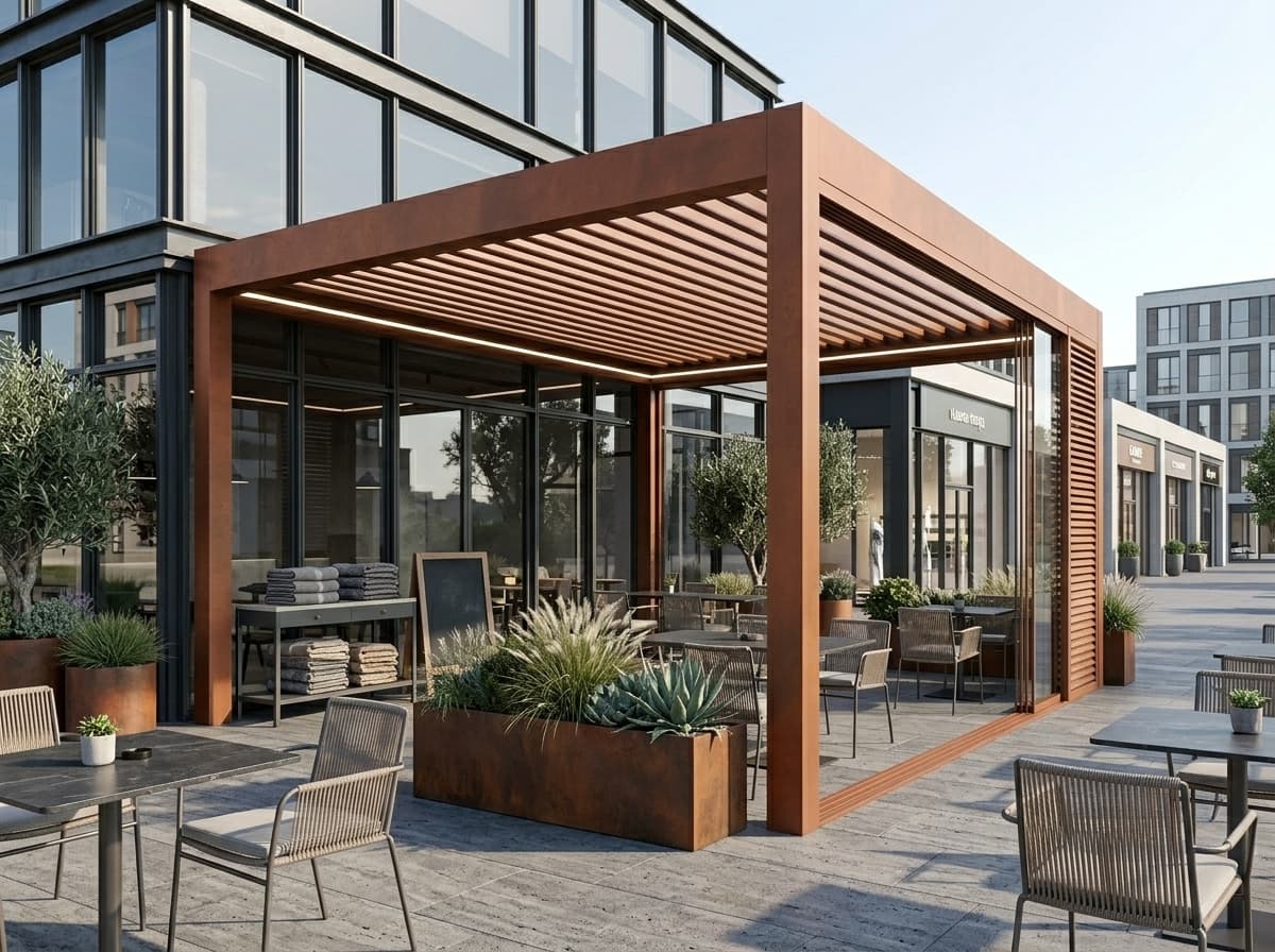 İşletme bahçesinde rolligroof pergola